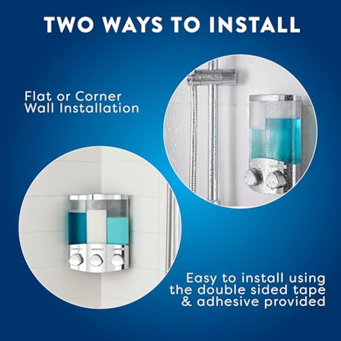Croydex Wall Mounted Soap Dispenser - Eliminates Shower Clutter, Easy to Refill and Has a Pre-Measured Pump for Your Shower Gel, Shampoo and Conditioner, Mount On Corner or Flat Wall (Chrome, 3x450ml)