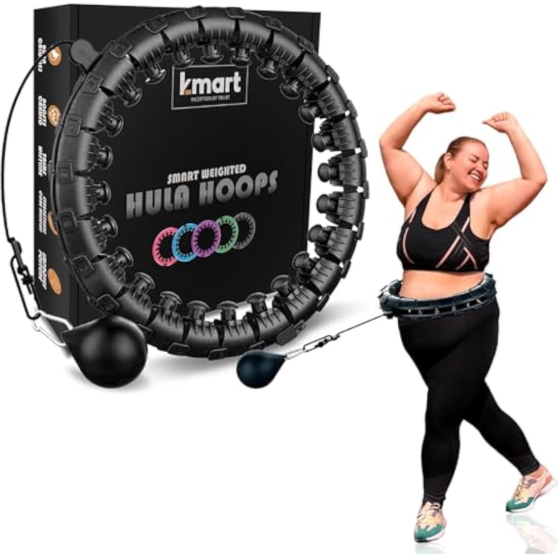 K-MART Smart Hula Ring Hoops, Weighted Hula Circle 24 Detachable Fitness Ring with 360 Degree Auto-Spinning Ball Gymnastics, Massage, Adult Fitness for Weight Loss