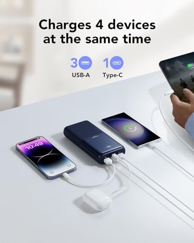 VIYISI Power Bank 22.5W Fast Charging Battery Pack USB C Portable Charger with 4 Outputs & 3 Inputs for Samsung iPhone iPad Android Phones-Blue