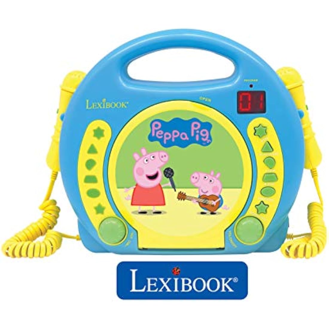 Lexibook, Peppa Pig, Portable CD player with Microphones, Music Player, Repeat and Programming, Karaoke, Headphones jack, Blue/yellow, RCDK100PP