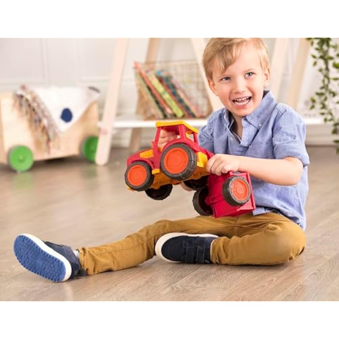 Wonder Wheels by Battat – Tractor & Trailer – Toy Tractor and Trailer Combo for Toddlers Age 1 and Up (2 pc). – 100% Recyclable, Red