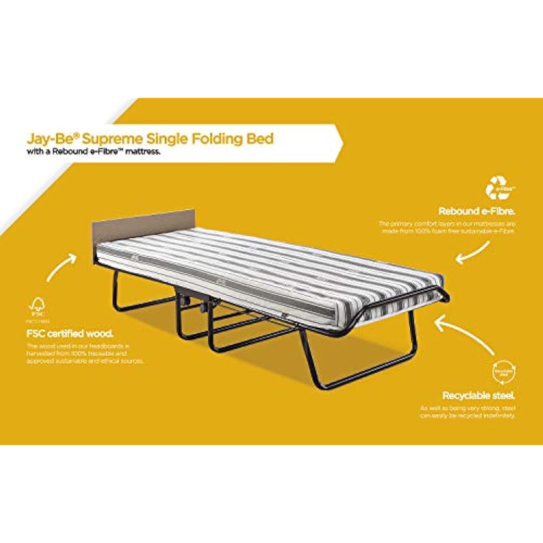 Jay-Be Supreme Automatic Folding Bed with Rebound e-Fibre Mattress - Single
