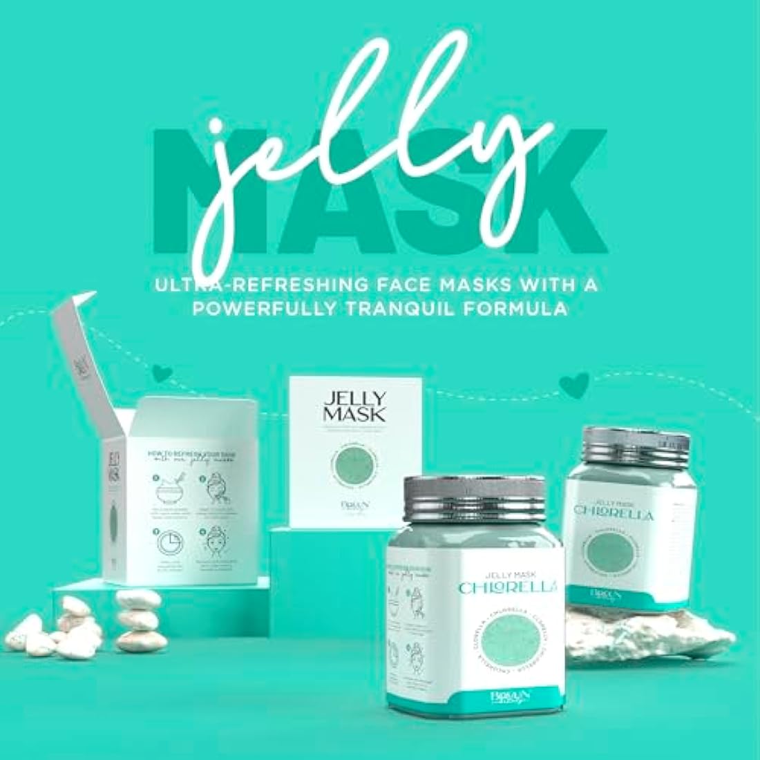 BRÜUN Jelly Mask Jar Chlorella Peel-Off Face Care Rubber Mask - A 23 fl oz Skin Care Gel Mask Jar Spa Set for Men, Women and Adults