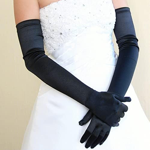SAVITA Long Elbow Satin Gloves 21 inch Stretchy 1920s Opera Gloves Evening Party Dance Gloves for Women