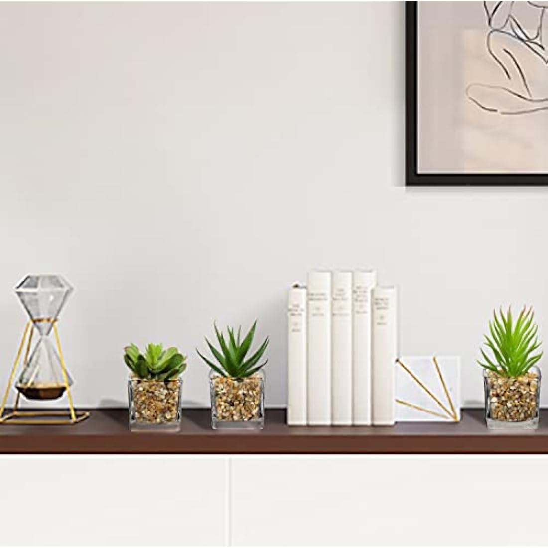 Briful Artificial Succulents Fake Succulent Plants, Set of 4 Small Fake Plants in Square Glass Pots Artificial Indoor Plants for Bathroom Bedroom Kitchen Home Decor