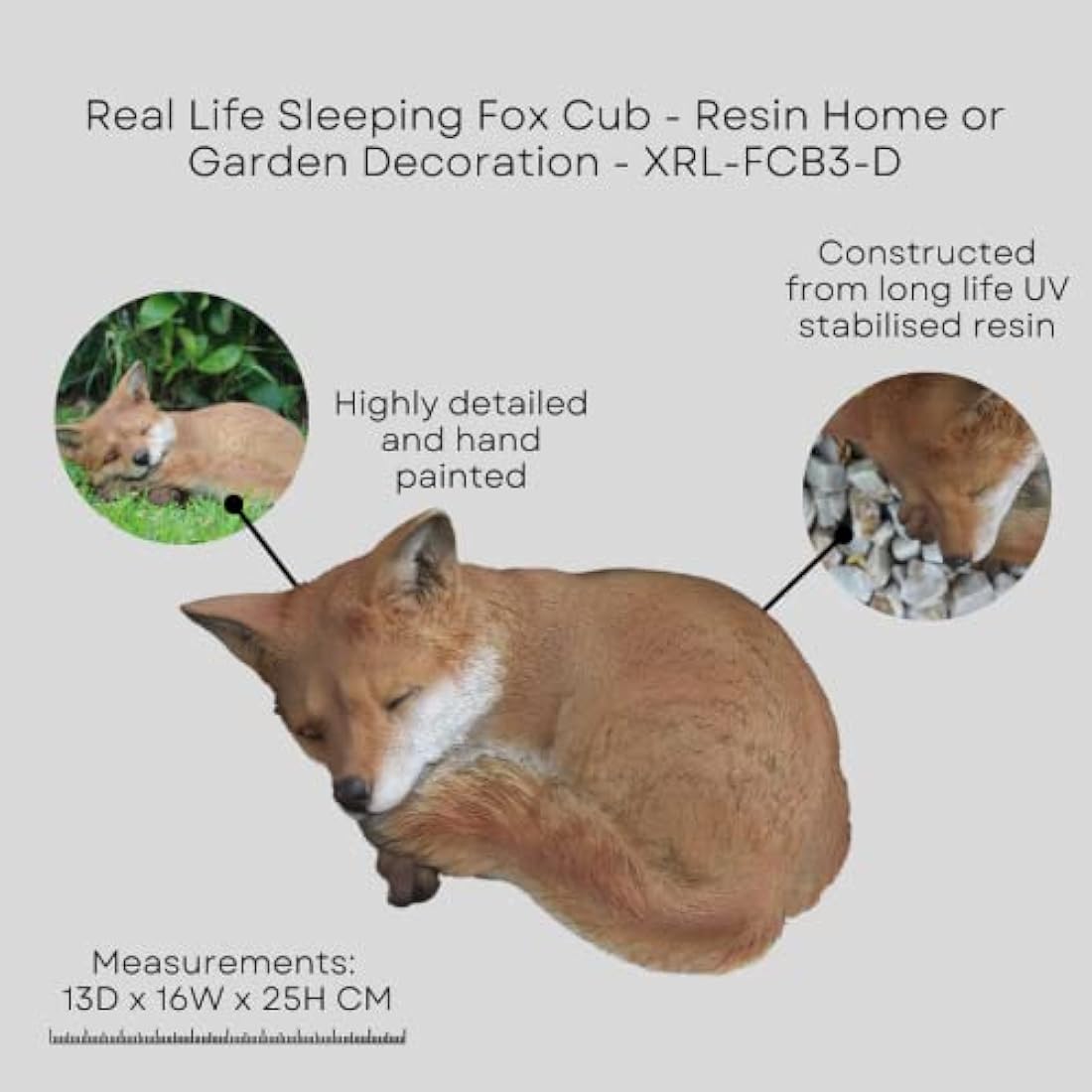 Vivid Arts Realistic Sleeping Fox Cub | Resin Home or Garden Decoration | XRL-FCB3-D
