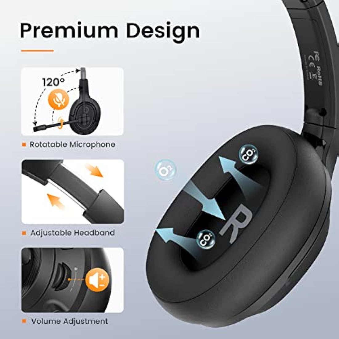 EKSA H2 USB Headset with Microphone for PC Laptop, Computer Headsets with Noise Canceling Mic, Audio Control & Busy Light, Wired Office Headset for Business/Call Center/Zoom/Teams