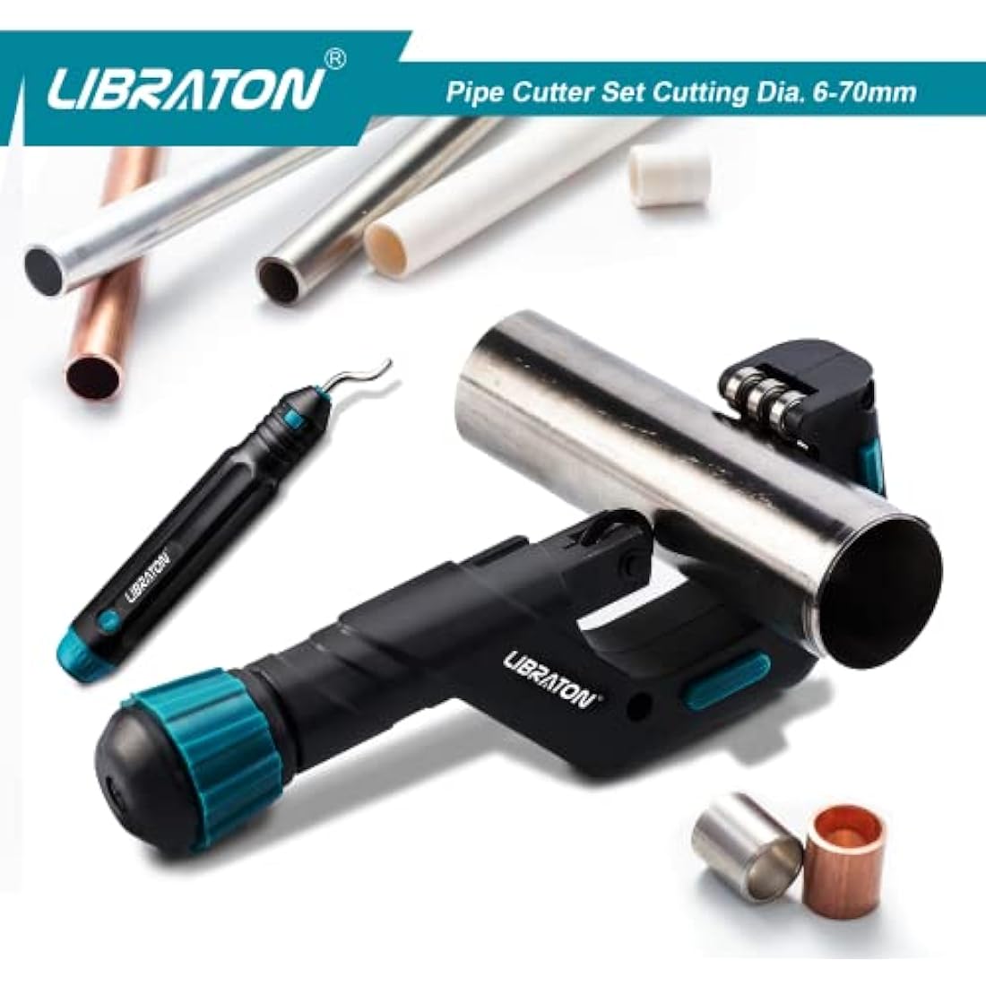 Libraton Copper Pipe Cutter, Tube Cutter 6-70mm, Stainless Steel Pipe Cutter Heavy-Duty, with High-Speed Steel Deburring Tool, for Copper Pipe, PVC Pipe and Thin Stainless Steel Tube
