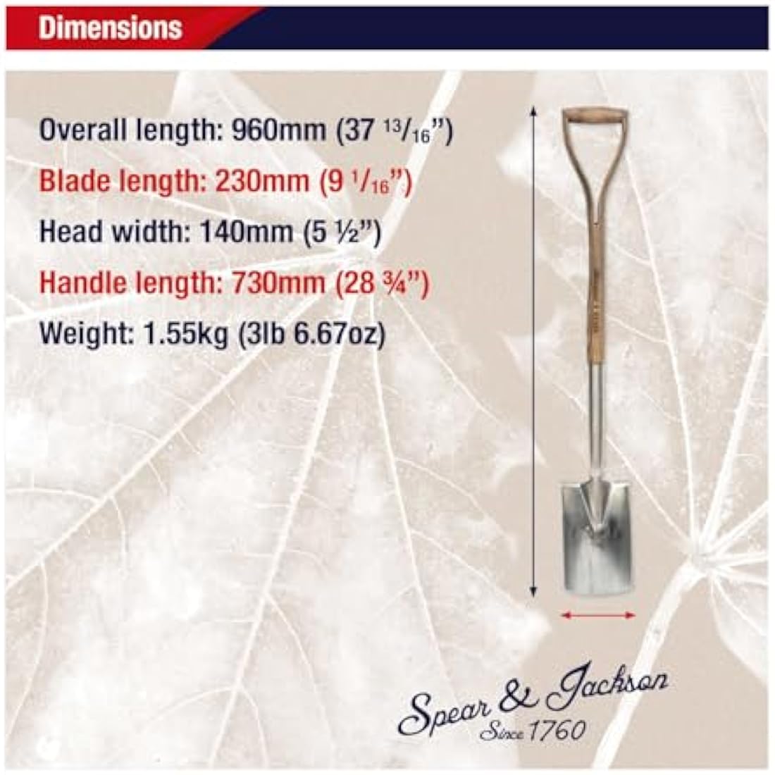 Spear & Jackson Traditional Stainless Steel Border Spade with 712mm Wooden Handle