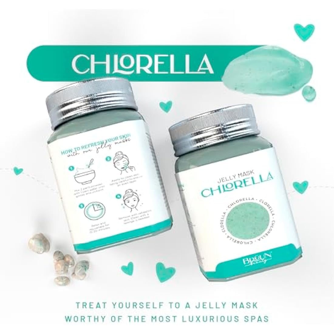 BRÜUN Jelly Mask Jar Chlorella Peel-Off Face Care Rubber Mask - A 23 fl oz Skin Care Gel Mask Jar Spa Set for Men, Women and Adults