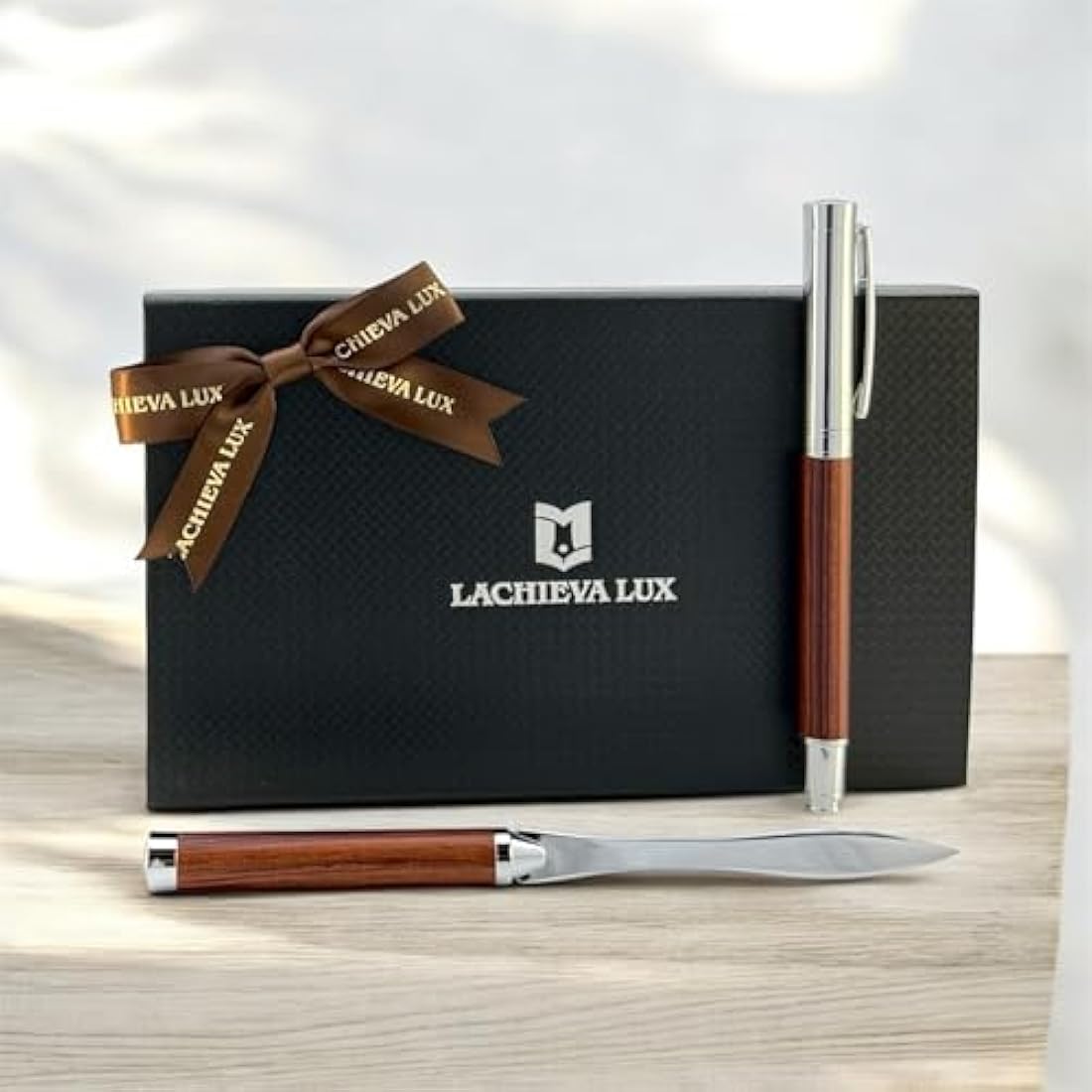 LACHIEVA LUX Rosewood Rollerball Pen and Letter Opener Gift Set, Solid Wood with Natural Grain, Gift for Men and Women, TimberDuo Series