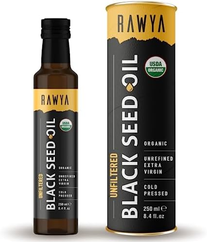 RAWYA Organic Black Seed Oil - Unfiltered - Full Spectrum- Cold Pressed - Turkish Origin - Black Cumin - Kalonji - Nigella Sativa Supplement with Omega 3, 6, 9 - Skin Condition & Hair Growth - 250 ml
