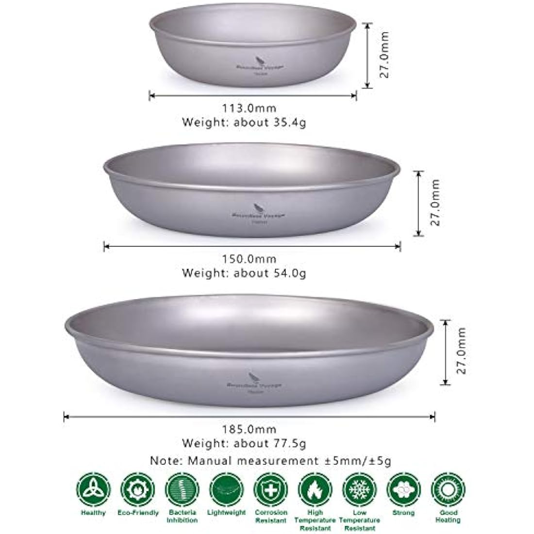 Boundless Voyage Ultralight Titanium Pan Dish Plate with Carry Mesh Bag Outdoor Titanium Dishware and Utensils Mess Kit for Camping Backpack Ti15139B