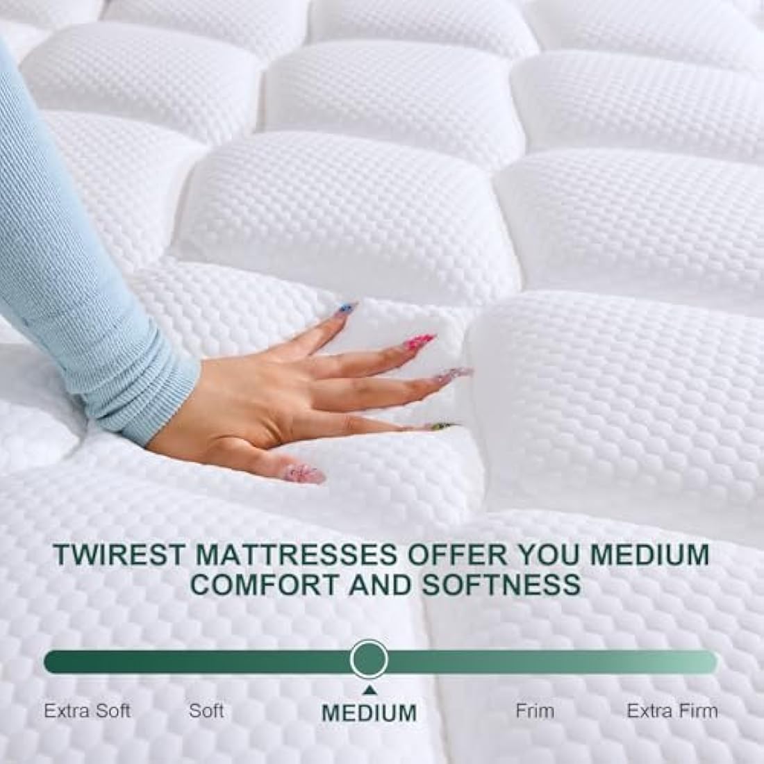 Twirest King Mattress, Hybrid Memory Foam and Spring Zonal Support, Decompression, Medium Firm, Soft and Breathable Cloth, Mattress-in-Box, 150x200x30cm