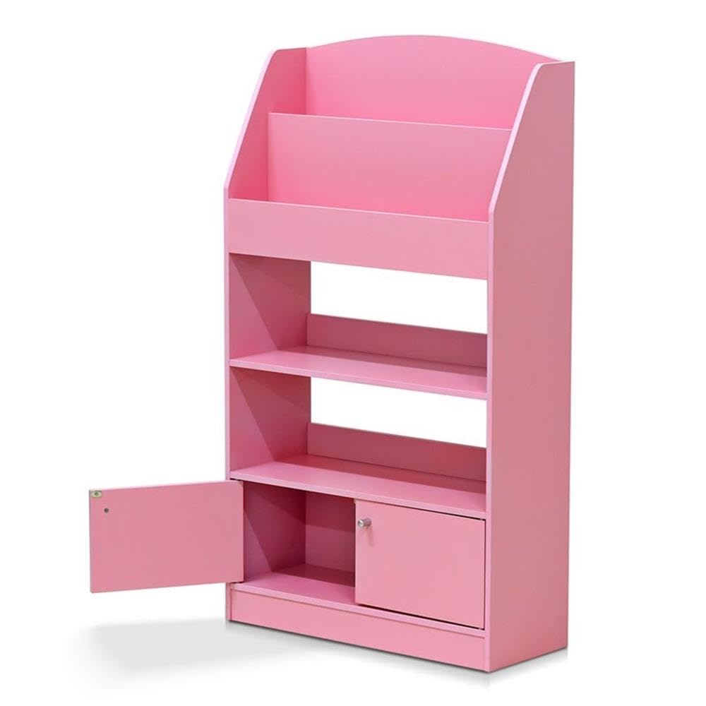 Furinno LOVA Book Shelf, Magazine Bookshelf, Bookcase with Storage Cabinet, 9.4 x 24.6 x 43.3, for Living Room, Bedroom, Home Office, Pink