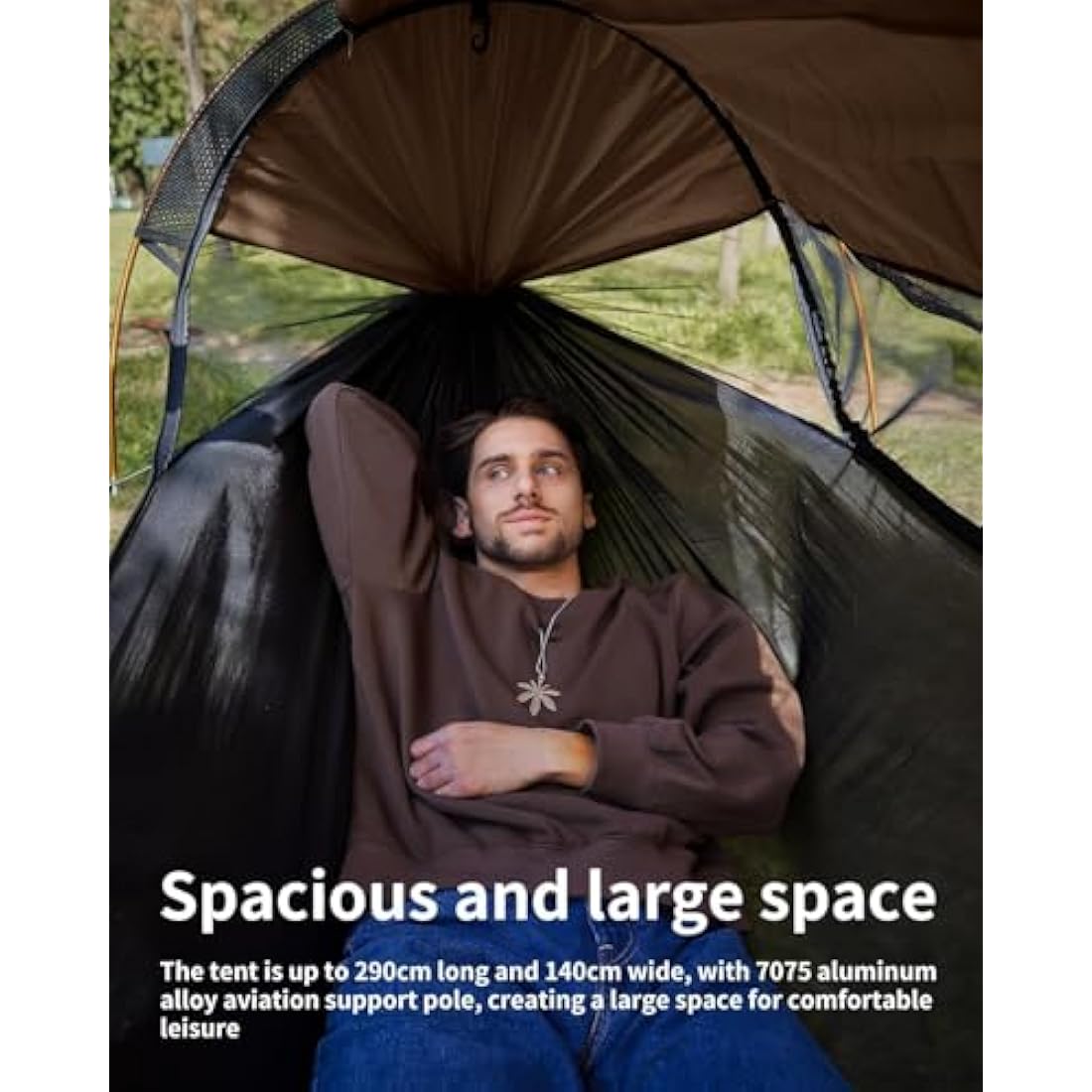 Travel Bird Camping Hammock Tent with Mosquito Net and Sunshade, 290 * 140CM Extra Large Space, Multi-mode Lightweight Hanging Hammocks Tree Straps Swing, Ground Tent for Outside, Hiking