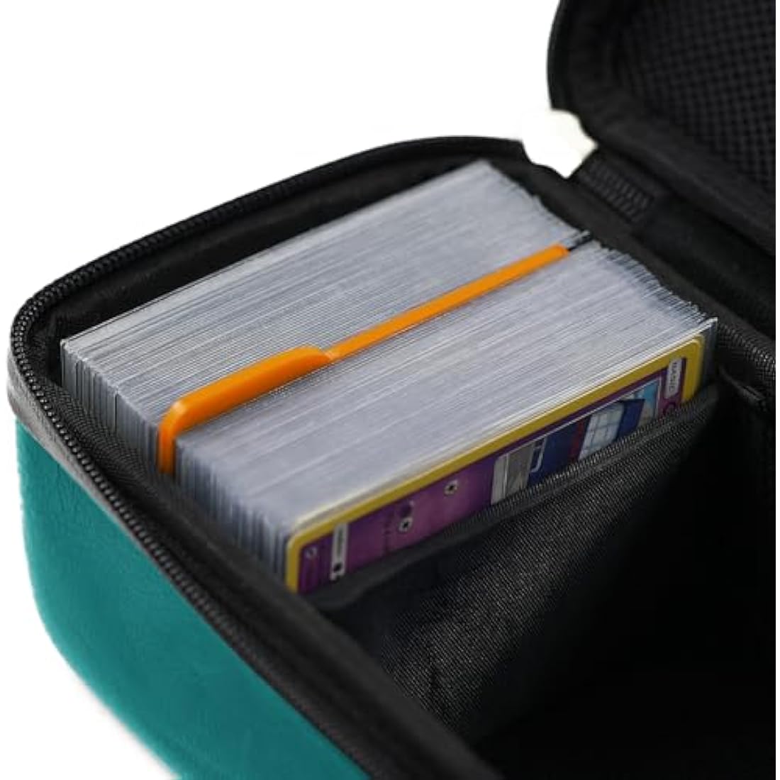 Quiver Time Teal Bolt Card Carrying Case fits PM Cards and other TCG Games - Storage Bag for Playing/Trading Cards and Deck Box (Straps, Dividers & 100 Apollo Card Sleeves)