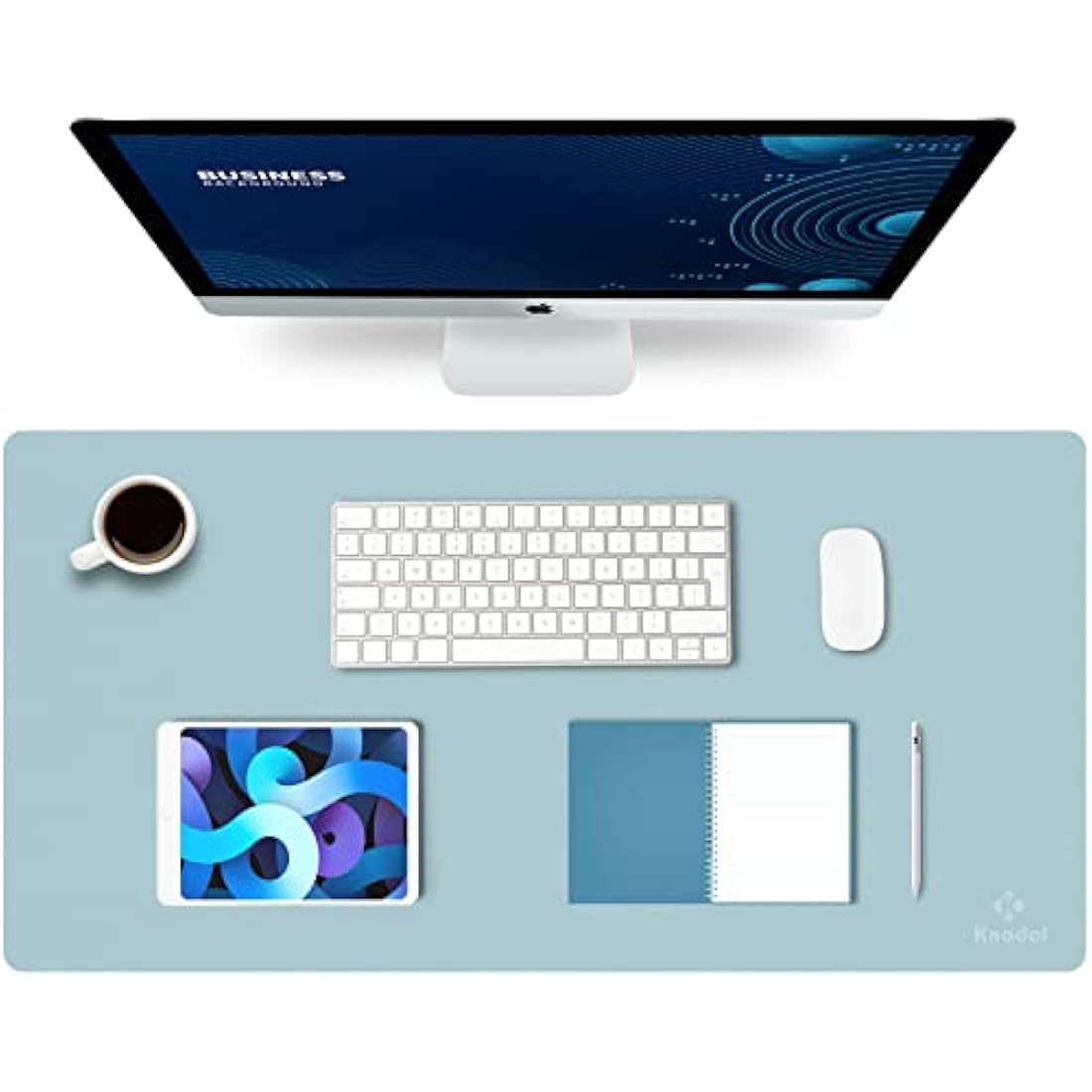 K KNODEL Large Office Leather Desk Mat, Mouse and Keyboard Pad, Computer and Laptop Mat, Desktop Protector and Cover, Writing Pad and Blotter (80x40cm, Light Blue)