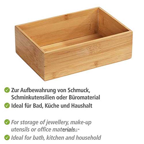 WENKO Terra Bamboo Organiser Box with 3 Compartments - Storage Box, Bathroom Basket, Bamboo, brown, Bambus 4 Fächer