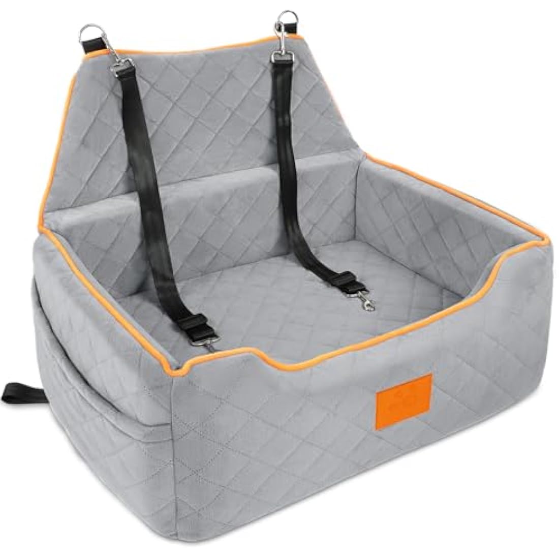 GL GLENSLAVE Dog Car Seat for Large/Medium Dogs, Dog Booster Seat for Pet Under 55Lbs or 2 Small, Detachable and Washable Travel Pet Bed with Thick Cushion and Storage Pockets (Grey)