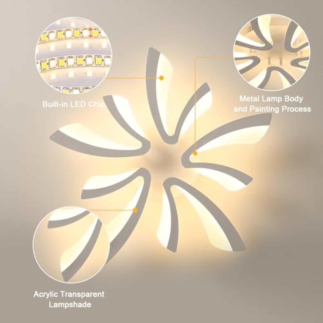 Comely LED Ceiling Light Modern, 50W 5025LM LED Ceiling Lights, Acrylic Lighting Fixture for Living Room Bedroom, 3000K Warm Light, White, 70cm