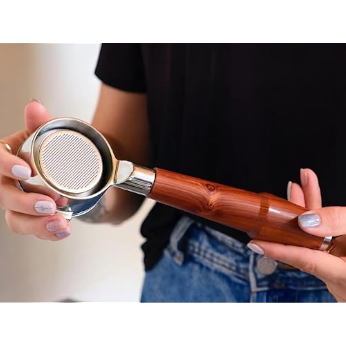 KNODOS 54mm Bottomless Portafilter Premium Rosewood Handle & Naked 18-21 Gram Filter Basket, Compatible with Sage Breville Barista Express, Pro, Touch, Bambino, Infuser, Duo Temp Pro