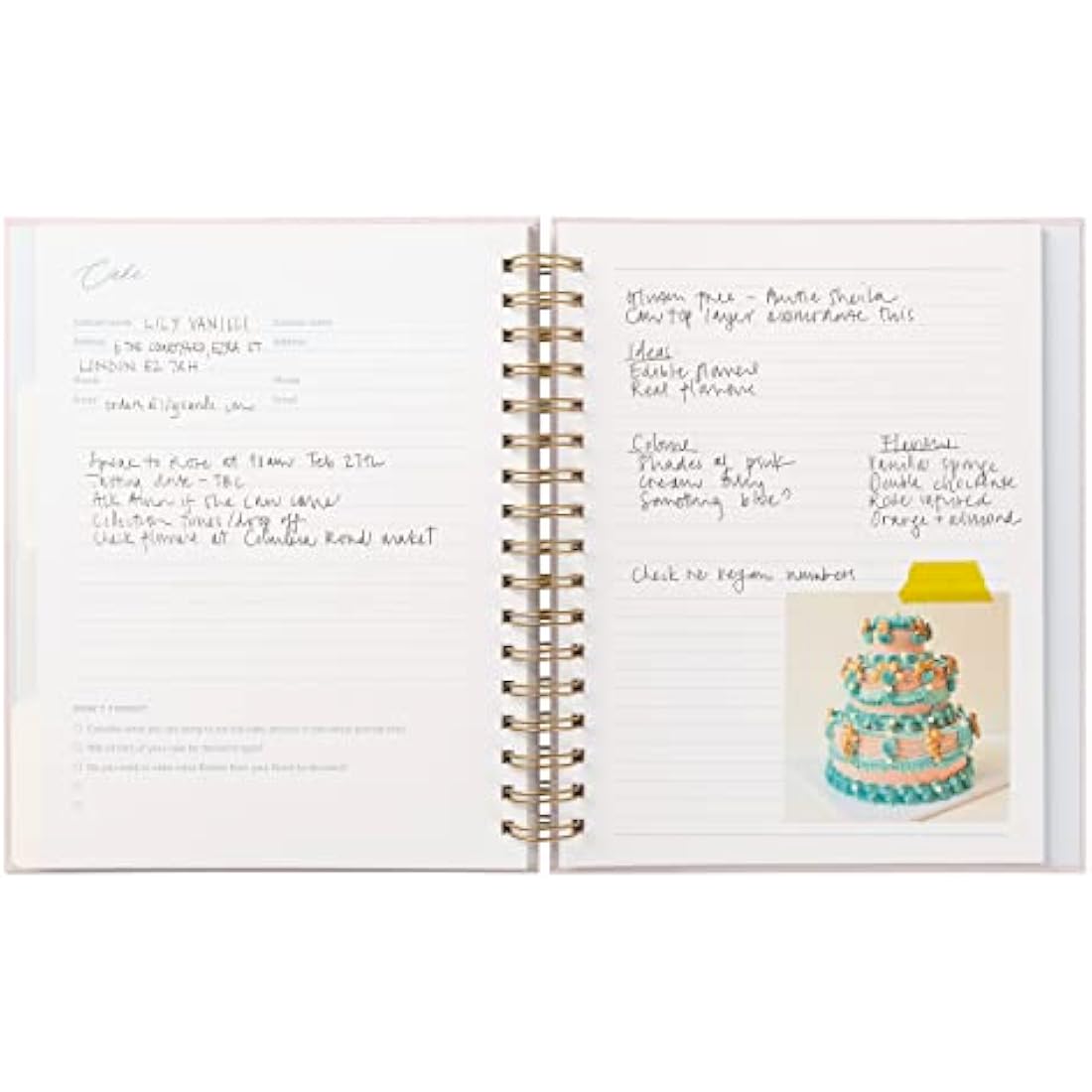 Busy B Wedding Organiser - Beautiful pink and gold spiral-bound wedding organiser with four tabbed sections, checklists, notes and storage pockets