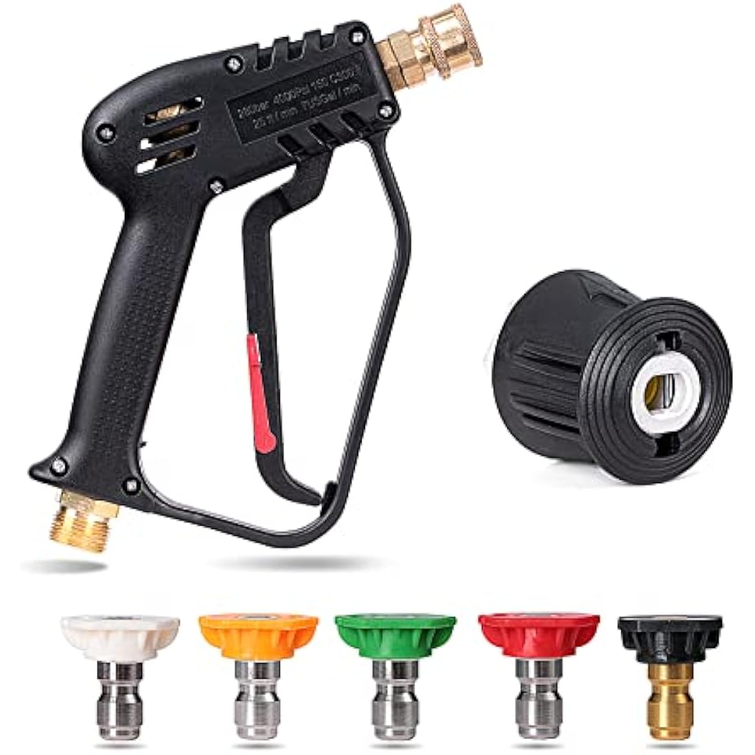 YUET High Pressure Washer Gun Handle with 5 Water Nozzle Tips,Water Wash Cleaner for Car Cleaning Kit(M22 14MM Fitting Hose Connector & 1/4" Karcher Kärcher Quick Connector) Power Wand 4350 PSI
