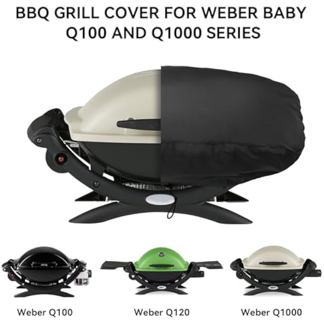 onlyfire BBQ Gas Grill Cover fit for Weber Baby Q, Q100 Q120 and Q1000 Gas Grills,Black
