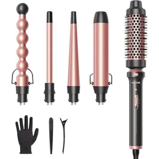 Wavytalk 5 in 1 Curling Wand Set, Multi Hair Curler Set with Thermal Brush and 4 Interchangeable Ceramic Curling Tongs(13-32 mm), Instant Heat Up Curling Iron (Rose Gold)