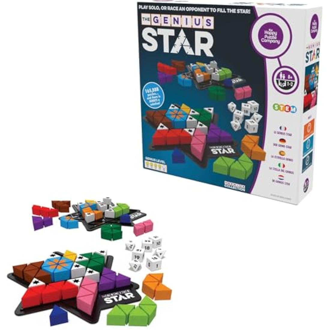 The Happy Puzzle Company The Genius Star Game - 165,000+ Puzzle Challenges for a Fun Family Board Game Night - Logic Puzzles STEM Educational Learning Resources - Smart Games for Kids & Adults Ages 8+