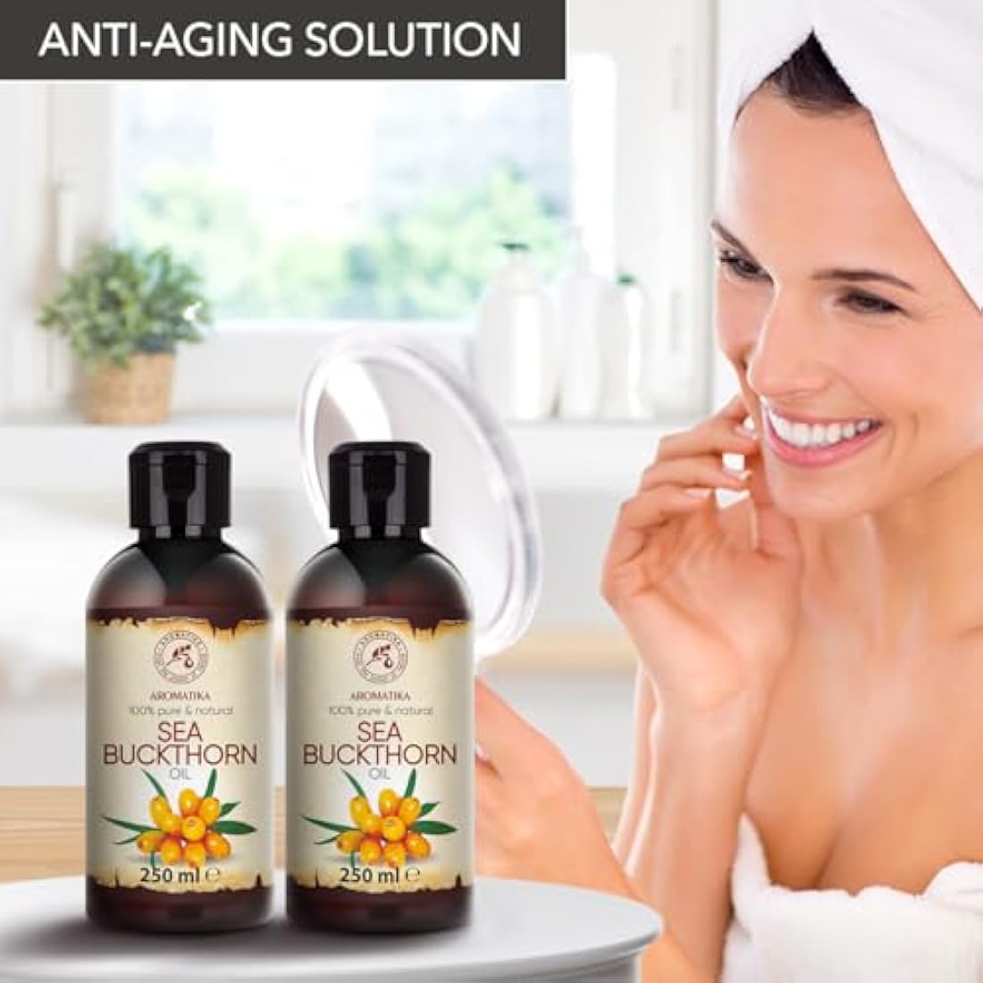 Sea Buckthorn Oil Set 2x250ml - 100% Pure & Natural - Cold Pressed - Unrefined - Hippophae Rhamnoides Oil - Cosmetic Oil for Hair - Face - Body - Aromatherapy - Relaxation - Massage - Spa