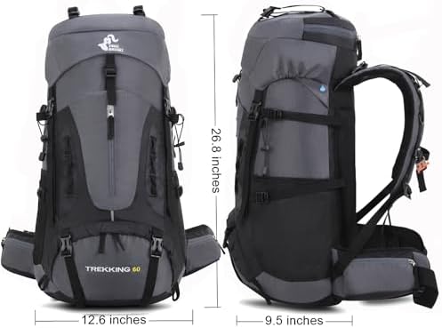 Bseash 60L Waterproof Lightweight Hiking Backpack with Rain Cover,Outdoor Sport Travel Daypack for Climbing Camping Touring