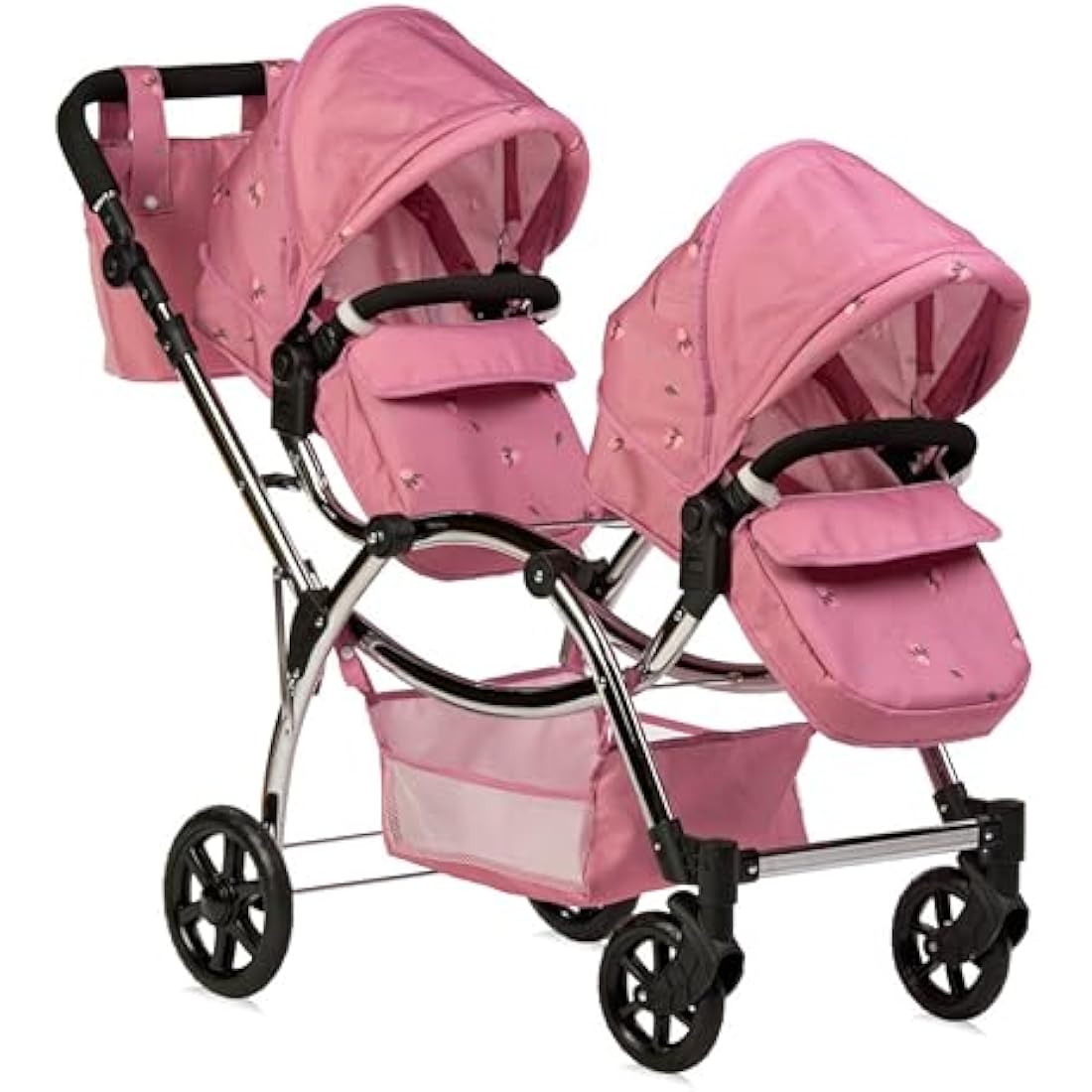 Roma Darcie Twin Dolls Pram in Pink with Adjustable Handle,Dolls Pushchair, Lightweight Dolls Double Buggy, Twin Pram for 3-16 Years, Fits 18 Inch Dolls, Ideal For Christmas, Birthdays and Reborns