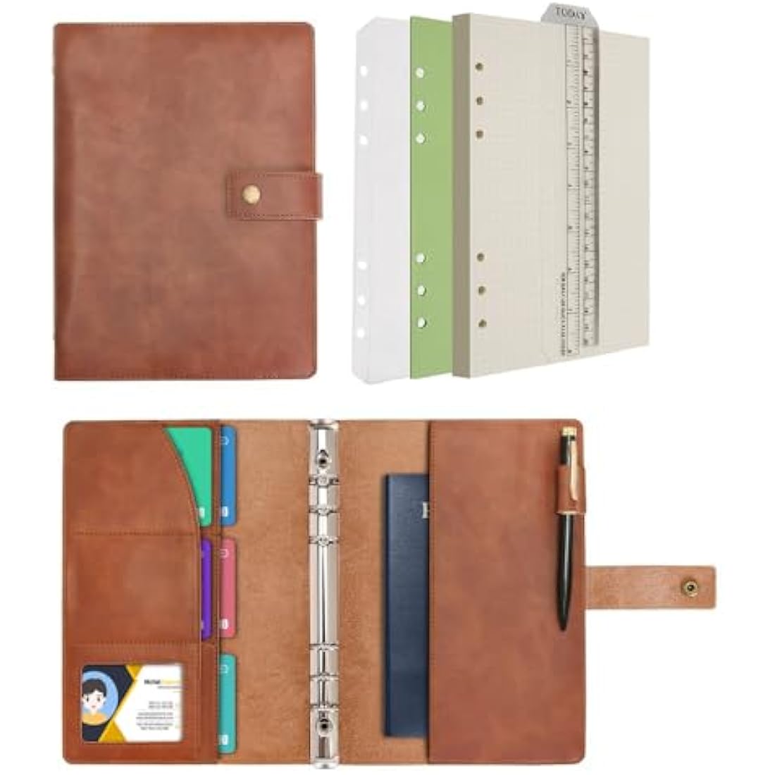 WONDERPOOL Leather Diary Refillable Notebook Spiral Journal Binder Portfolio - A5 Dot Grid Paper & Inner Pockets for Travel Work and Personal Organizer (Coffee, A5)