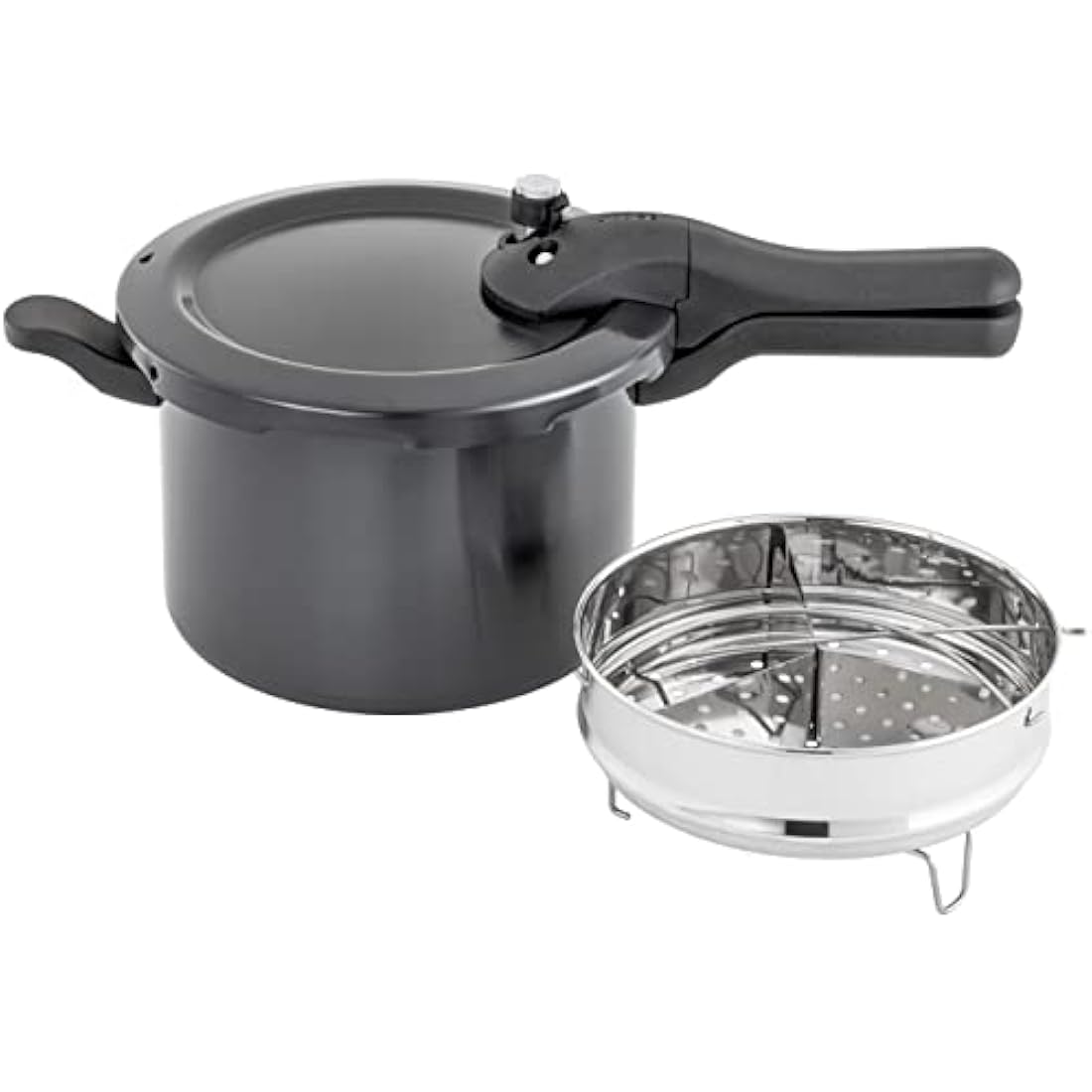 Judge Pressure Cooker, Hard Anodised 5L, (24.5cm) With Steamer Basket, Great Healthier and Quicker Cookware, Suitable for All Hob Types Except Induction