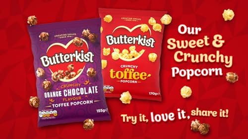 Butterkist CRUNCHY TOFFEE Popcorn 6x20g Snack Packs, Case of 12 - Gluten free, Source of Fibre, Made from Wholegrains, No Artificial Colours or Flavours, Suitable for Vegetarians