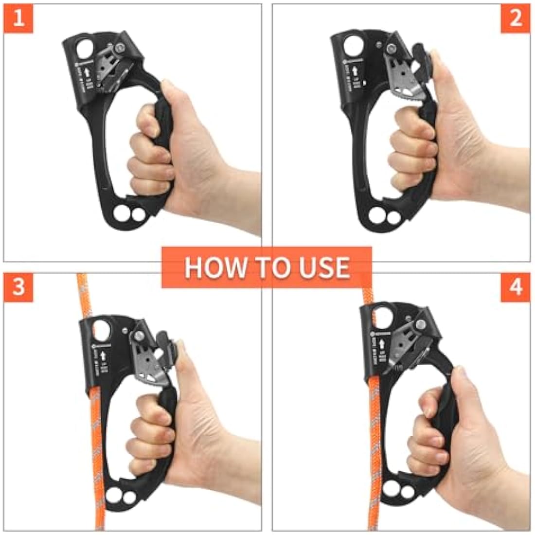 NewDoar UIAA & CE Certified Hand Ascender Rock Climbing Tree Arborist Rappelling Gear Equipment Rope Clamp for 8~13MM Rope
