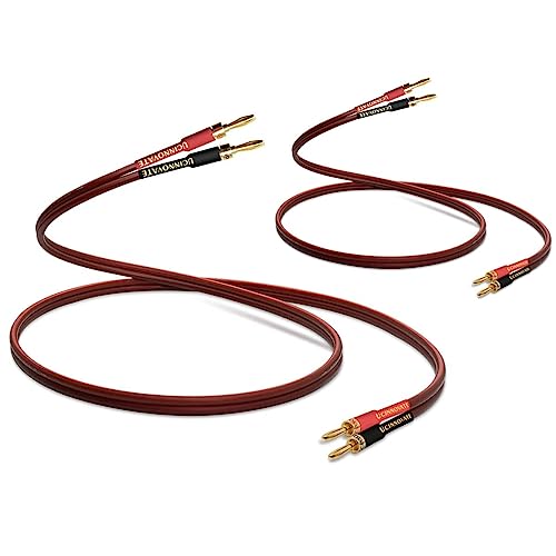 WOWLED 2 Pack High-end Pure Copper HIFI OFC Speaker Wire Cable with Banana Plug, 3m Gold-Plated Banana Tip Plugs 600 Strand 14 AWG for Audio Speaker HIFI System (3m / 9.8FT)