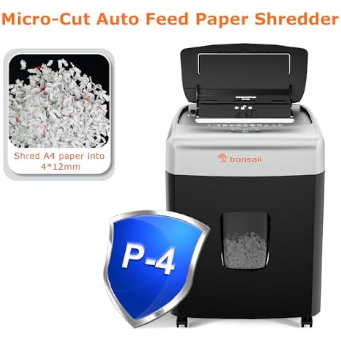 Bonsaii 110-Sheet Auto Feed Office Paper Shredder, 30 Mins Continuous Micro Cut Heavy Duty Paper Shredder, Manual 12-Sheet Home Office Credit Card Shredder with 4 Wheels, 23L Bin (C233-B upgrade)