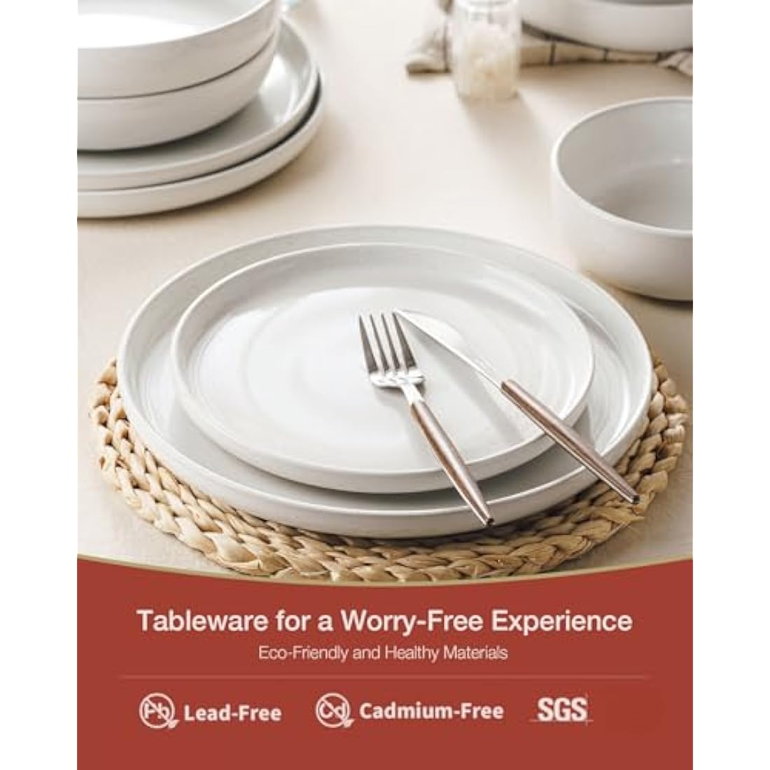 Richmount Milkyway Plates and Bowls Set, 12 Piece Dinner Set, Speckled Stoneware Dinner Set for 4, Chip and Scratch Resistant Dinnerware Sets, Dishwasher & Microwave Safe, White