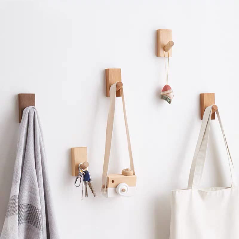 HomeDo 4Pack Wall Hooks Hat Rack, Wooden Coat Hooks Wall Mounted, Decorative Hooks Single Organizer Hat Hanger Towel Rack, Heavy Duty Hooks