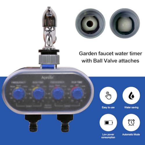 Aqualin Hose Water Timer Garden Irrigation System Controller Electronic Watering Computer with Two Outlets Color Blue