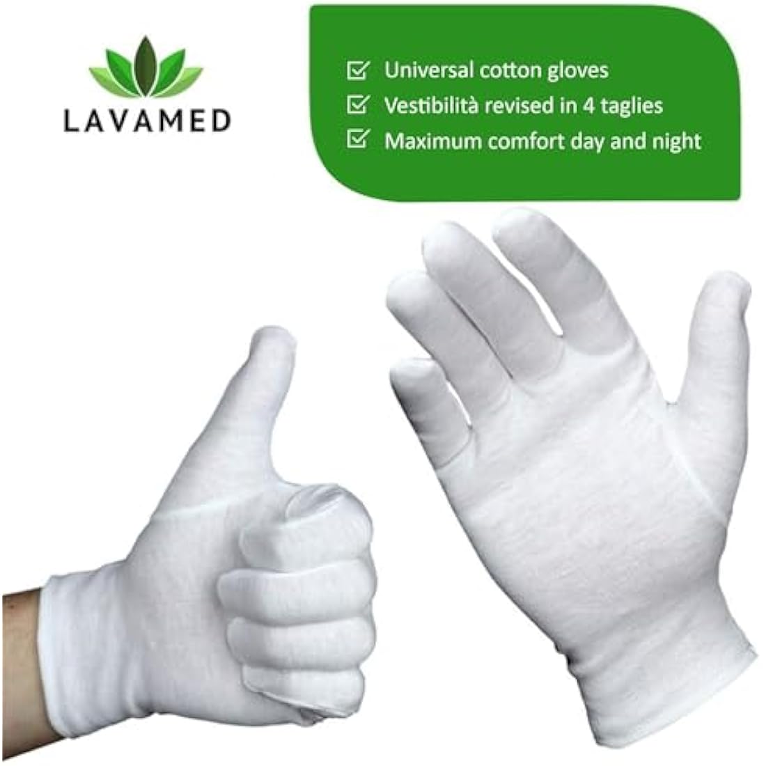 LAVAMED Cotton Gloves Made of 100% Cotton (Dermatest: Very Good) White Gloves, Soft Textile Gloves for Hand Masks, Washable Fabric Gloves with Certified Skin Compatibility