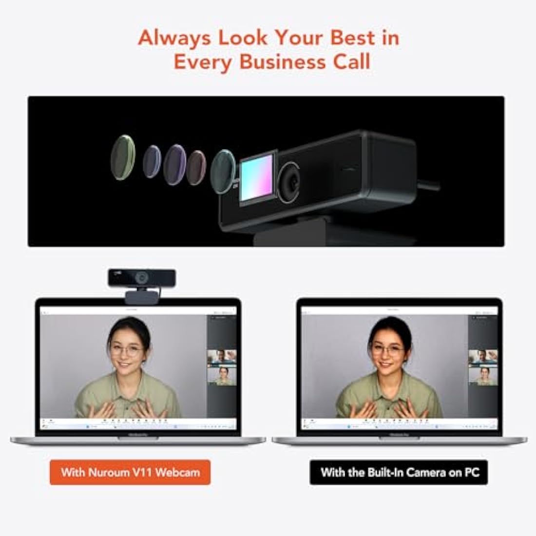 Nuroum V11 2K Webcam for PC, with Noise-Cancelling Microphone & Privacy Cover, 90° Wide Angle 1080P/60fps, USB Plug&Play Computer Web Camera for Laptop/Desktop, Video Calling/Conferencing, Zoom/Skype