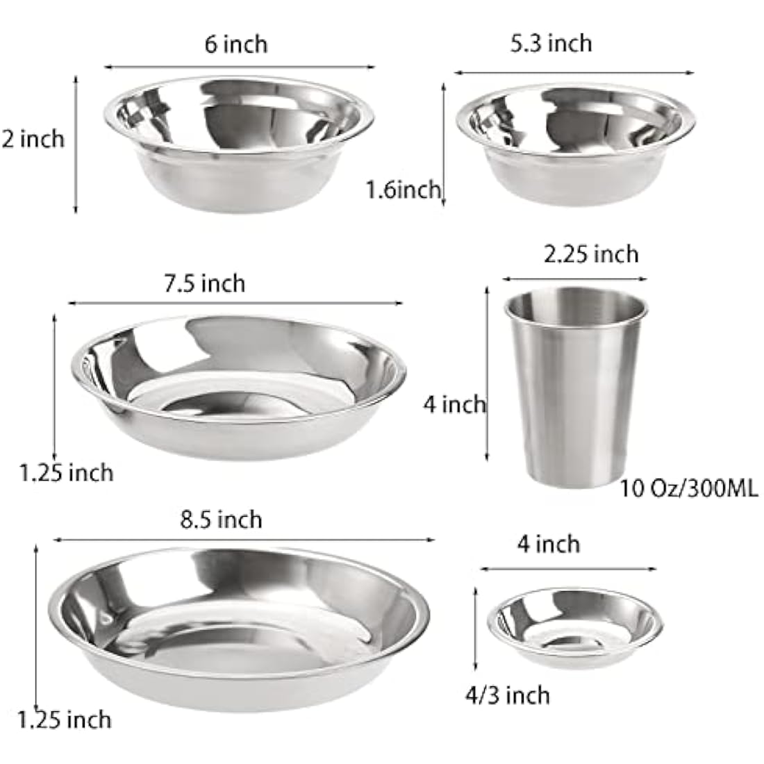 TOPZEA Stainless Steel Camping Plates and Bowls Set, Camping Mess Kits Camping Dish Set Tableware, Stainless Steel Dinnerware for Camping, Hiking, Picnic, RVs