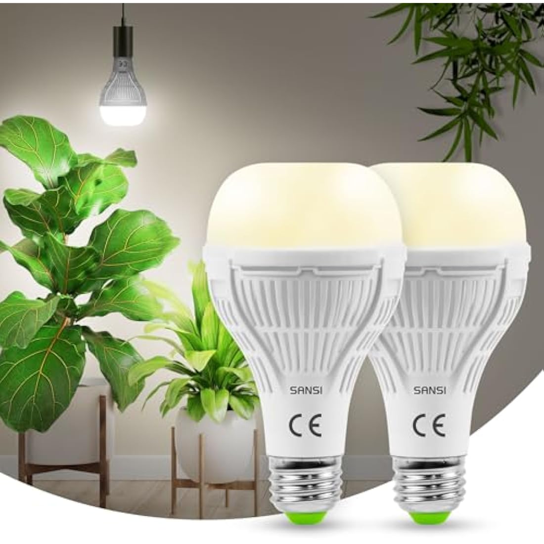 SANSI 15W LED Grow Light for Indoor Plants - 2Pack, 200W Equivalent Full Spectrum LED E27 Plant Grow Light Bulb with Frosted Lens (PPF: 27μmol/s, 120° Beam Angle, Veg Coverage: 2x2 Sq Ft)