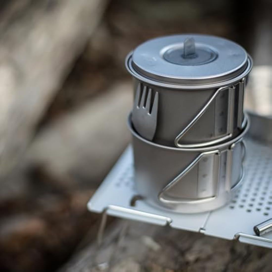 Snow Peak Titanium Mini Solo Combo Cookset, Japanese Titanium, Ultralight and Compact for Camping and Backpacking,Silver,Pot: 10.8 x 13cm, Cup: 10.9 x 7.1cm | Stowed: 11 x 13cm