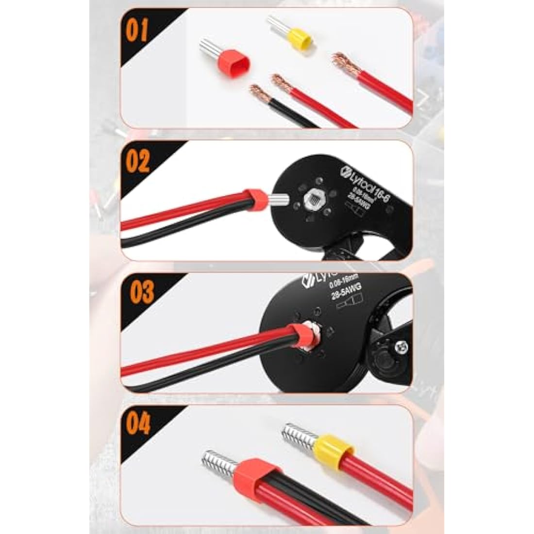 0.08-16mm² Ferrule Crimping Tool, Lytool Hexagonal Bootlace Ferrule Crimping Tool Kit Self-Adjustable Ratchet Crimping Pliers with 1200Pcs Twin Wire Terminal