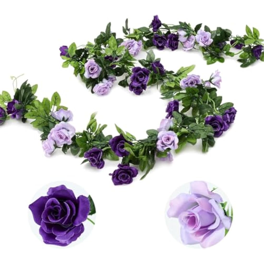 Veryhome 3PCS 7.9FT Artificial Purple Rose Flower Garland, Silk Hanging Floral Garland, Decorative Flower Vines for Room Decor Wedding Flowers Arches for Ceremony (Purple)